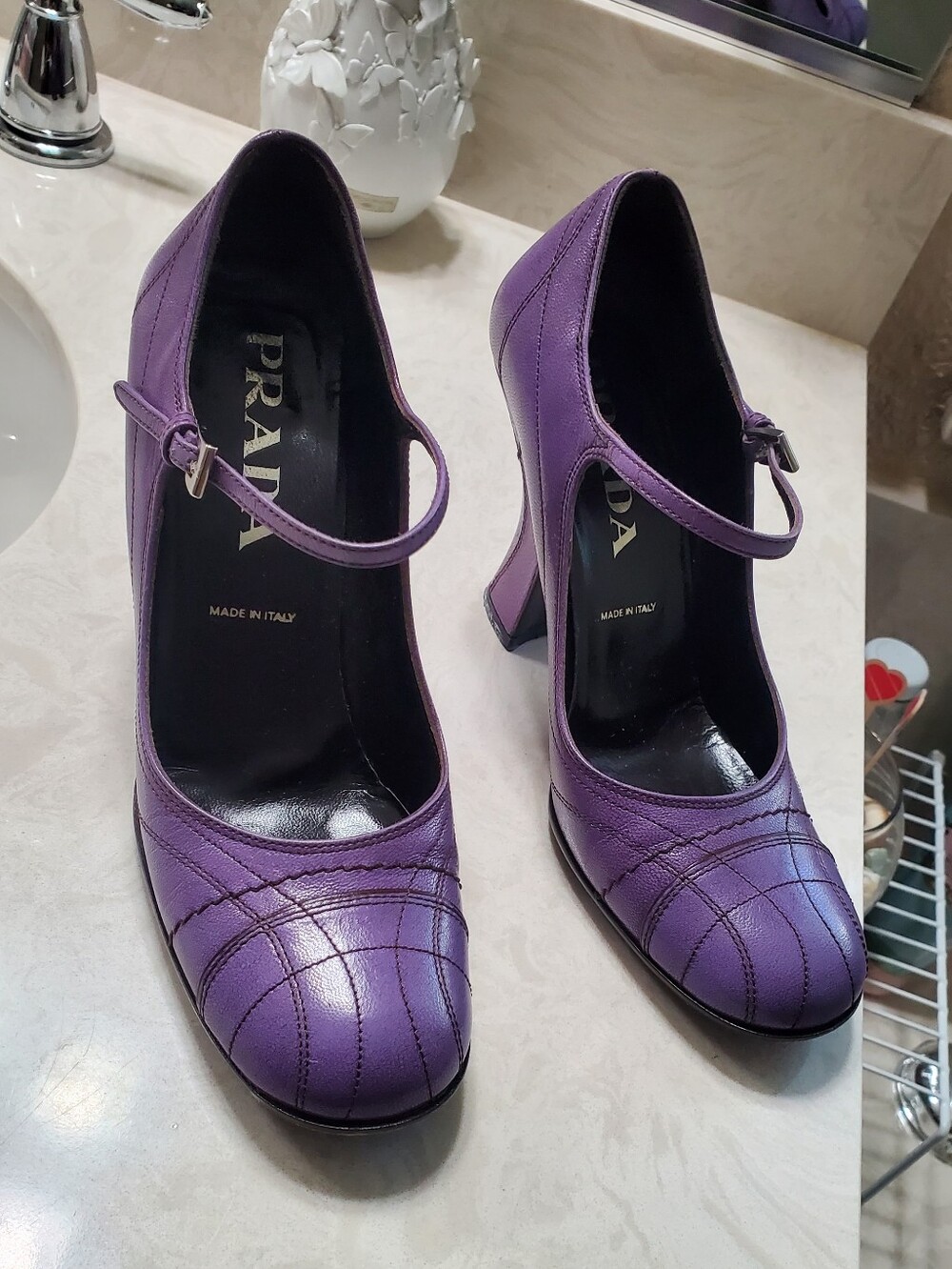 Prada Purple Leather Mary Jane Block Heels